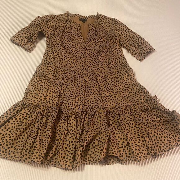 J. Crew Ruffleneck Tiered Popover Dress in Leopard XS - Picture 5 of 13
